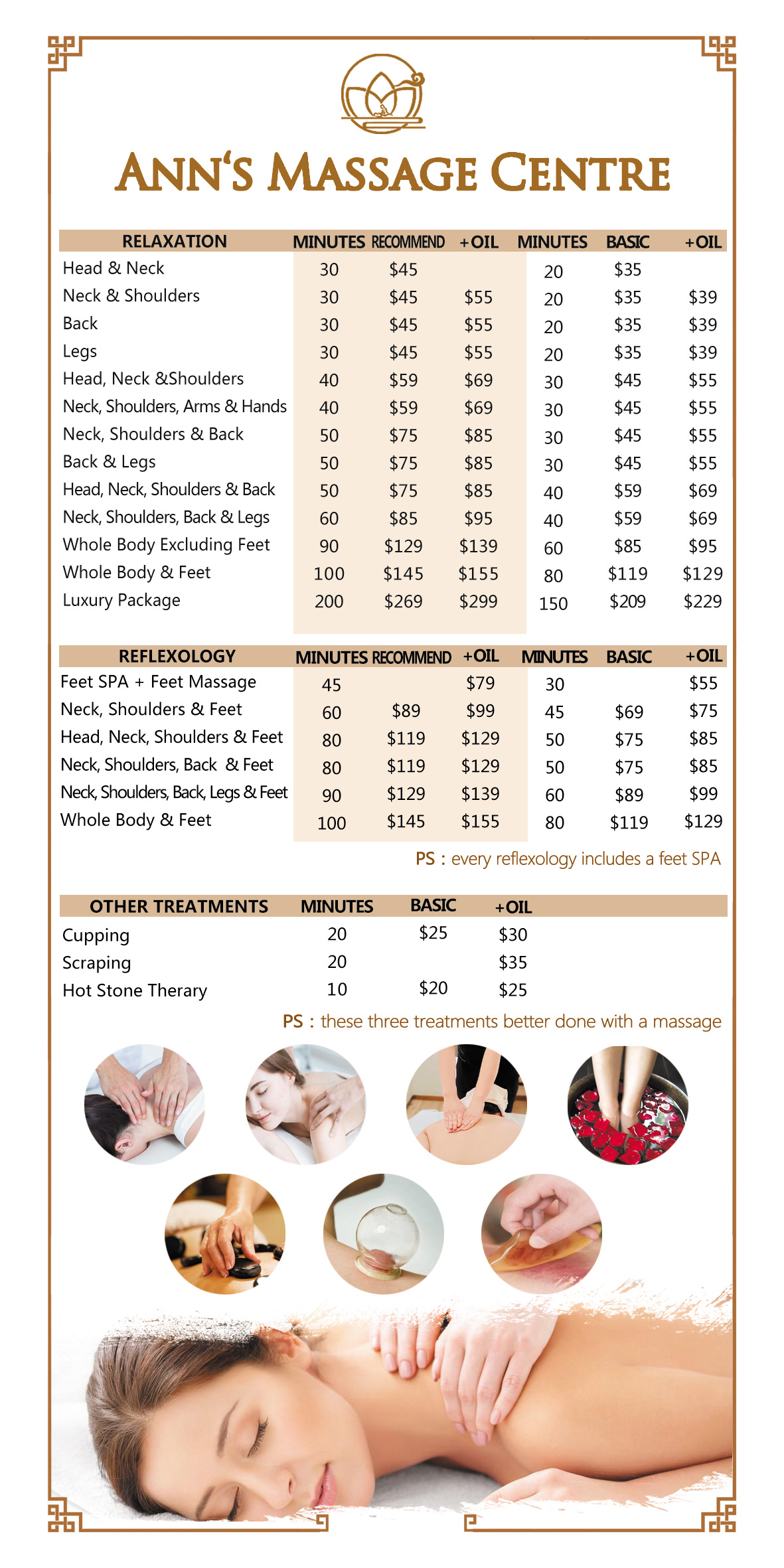 Prices - Anns Massage Centre Hamilton